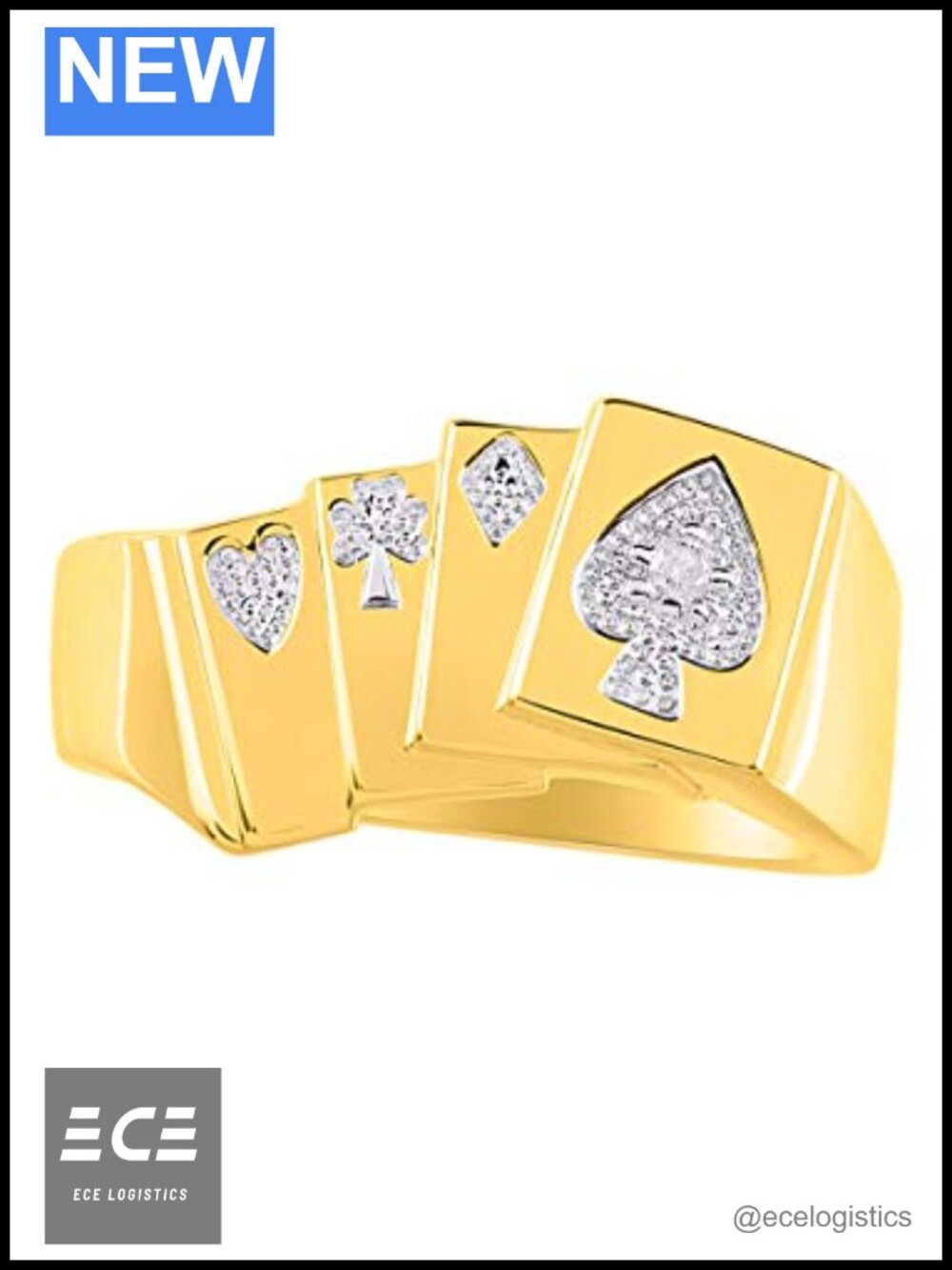 Sterling Silver Poker Ring with Diamonds Lucky Aces Design